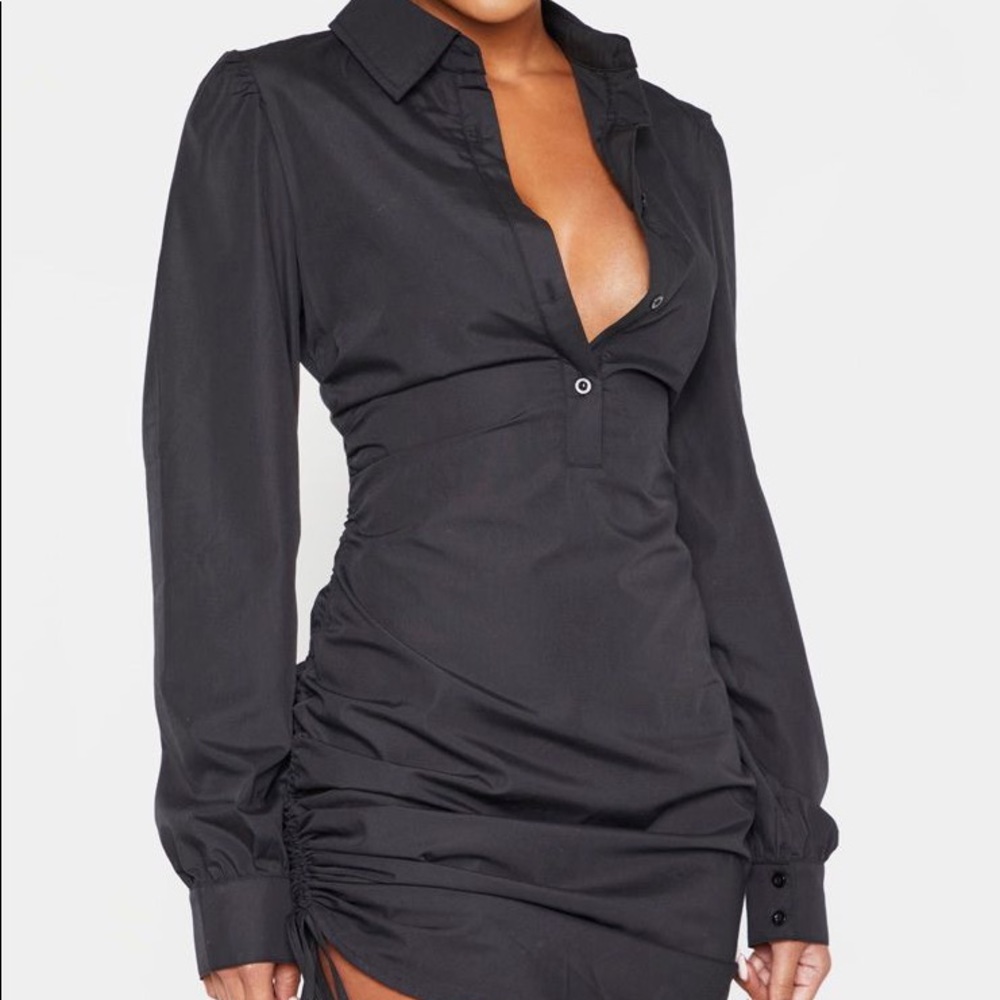 Black ruched side fitted dress shirt